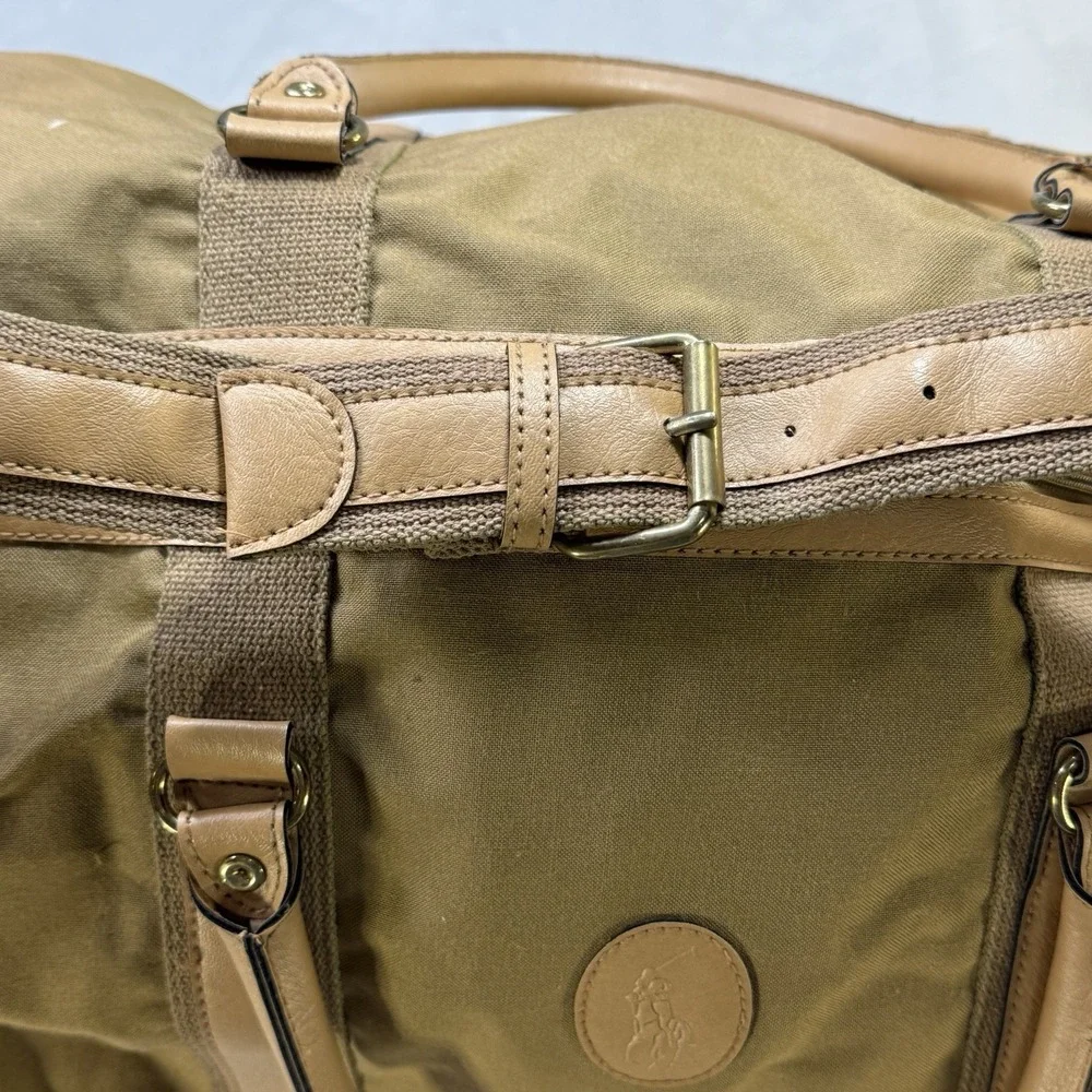 VTG Polo Ralph Lauren Duffle weekender buckle strap large Tan canvas pony